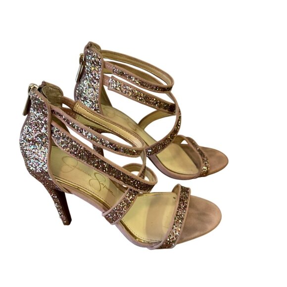 Jessica Simpson Size 7 Designer Stiletto High Heel Sandal Champagne Women - Picture 4 of 15